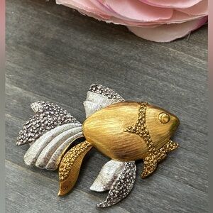 Vintage Liz Claiborne Gold and Silver Fish Brooch